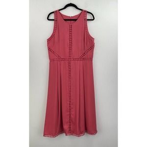 Ann Taylor 14 Fit Flare Midi Dress A36-03 Pink Crochet Sleeveless Womens